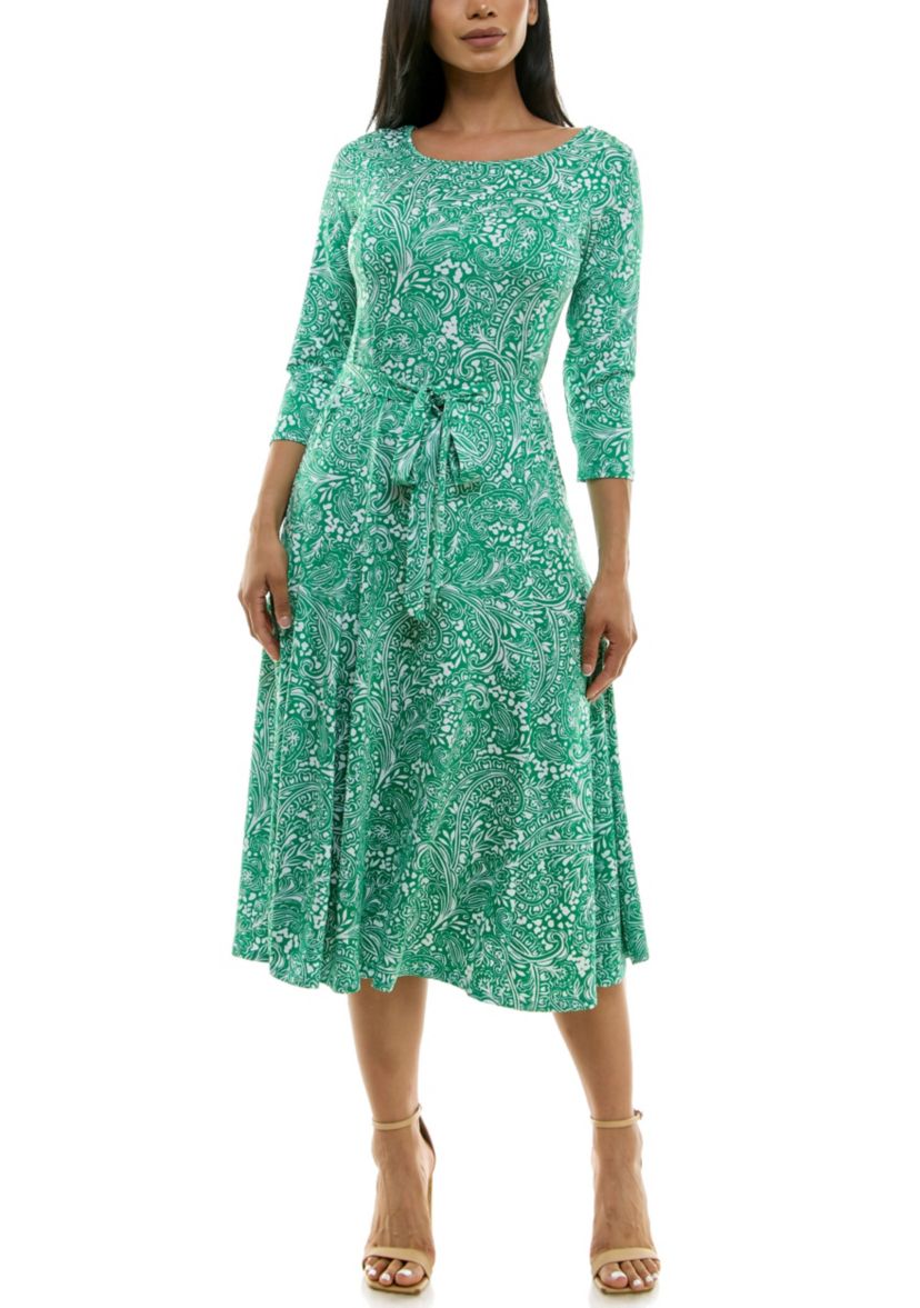 3/4 Sylvia Midi Dress With Belt