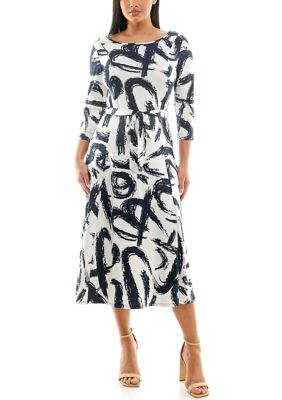 Nina Leonard Women's 3/4 Sylvia Midi Dress With Belt, XL
