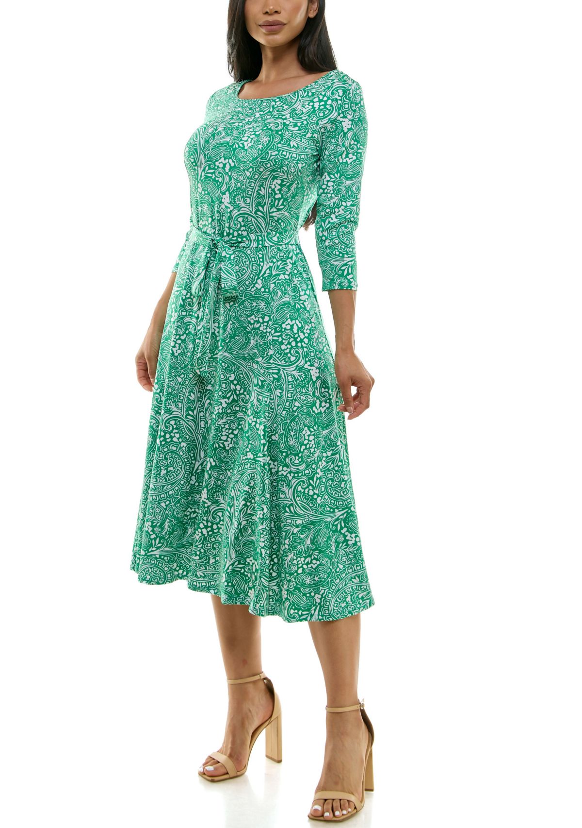 3/4 Sylvia Midi Dress With Belt