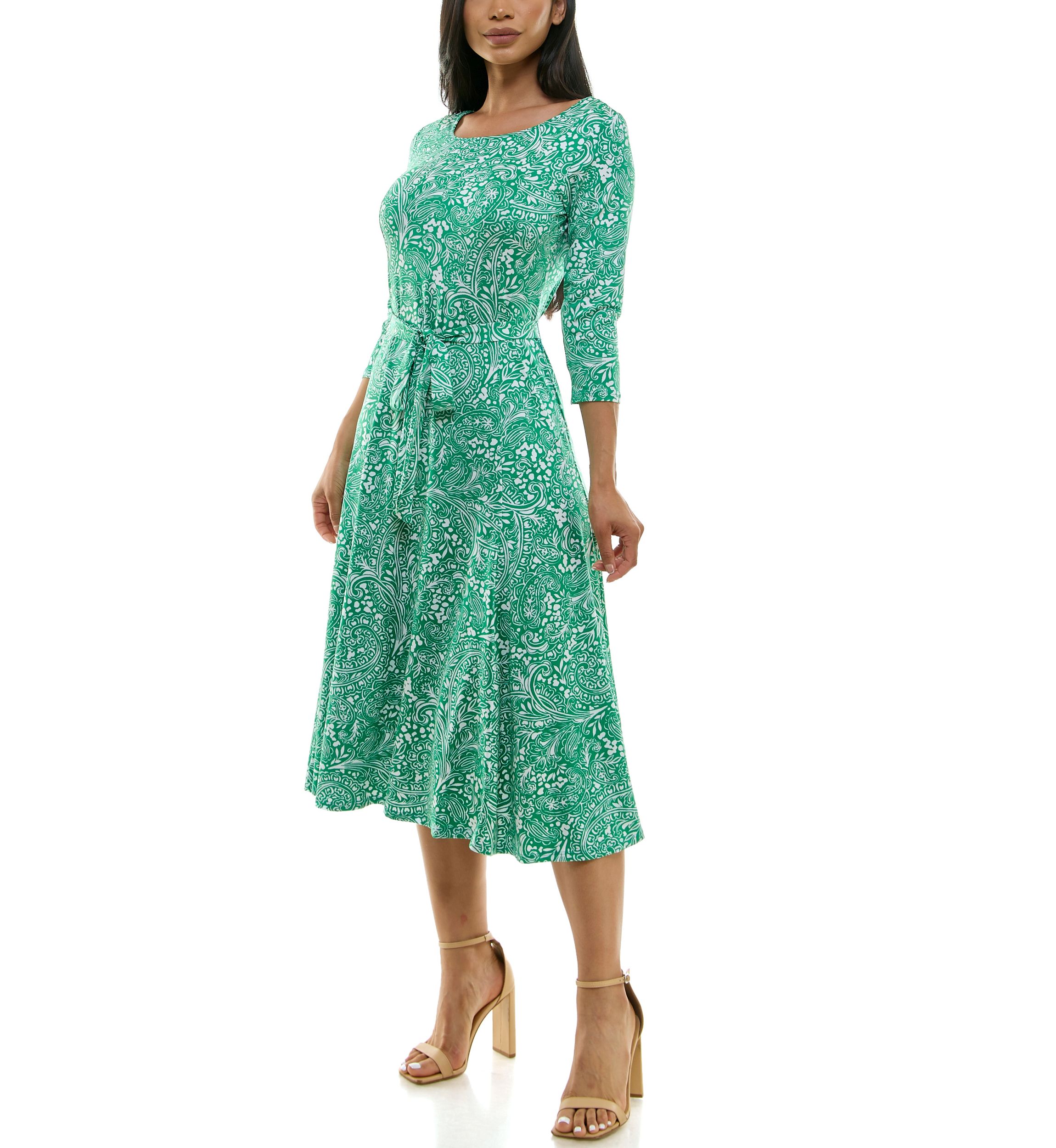 3/4 Sylvia Midi Dress With Belt