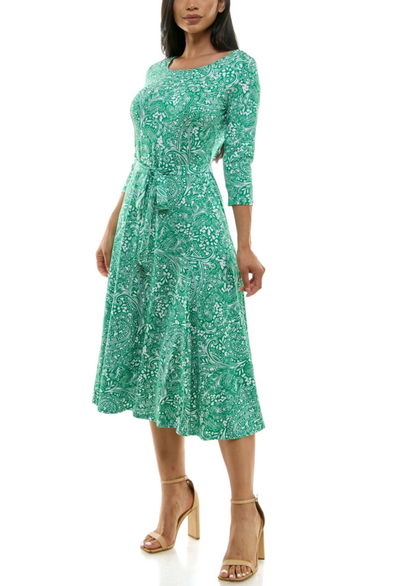 3/4 Sylvia Midi Dress With Belt