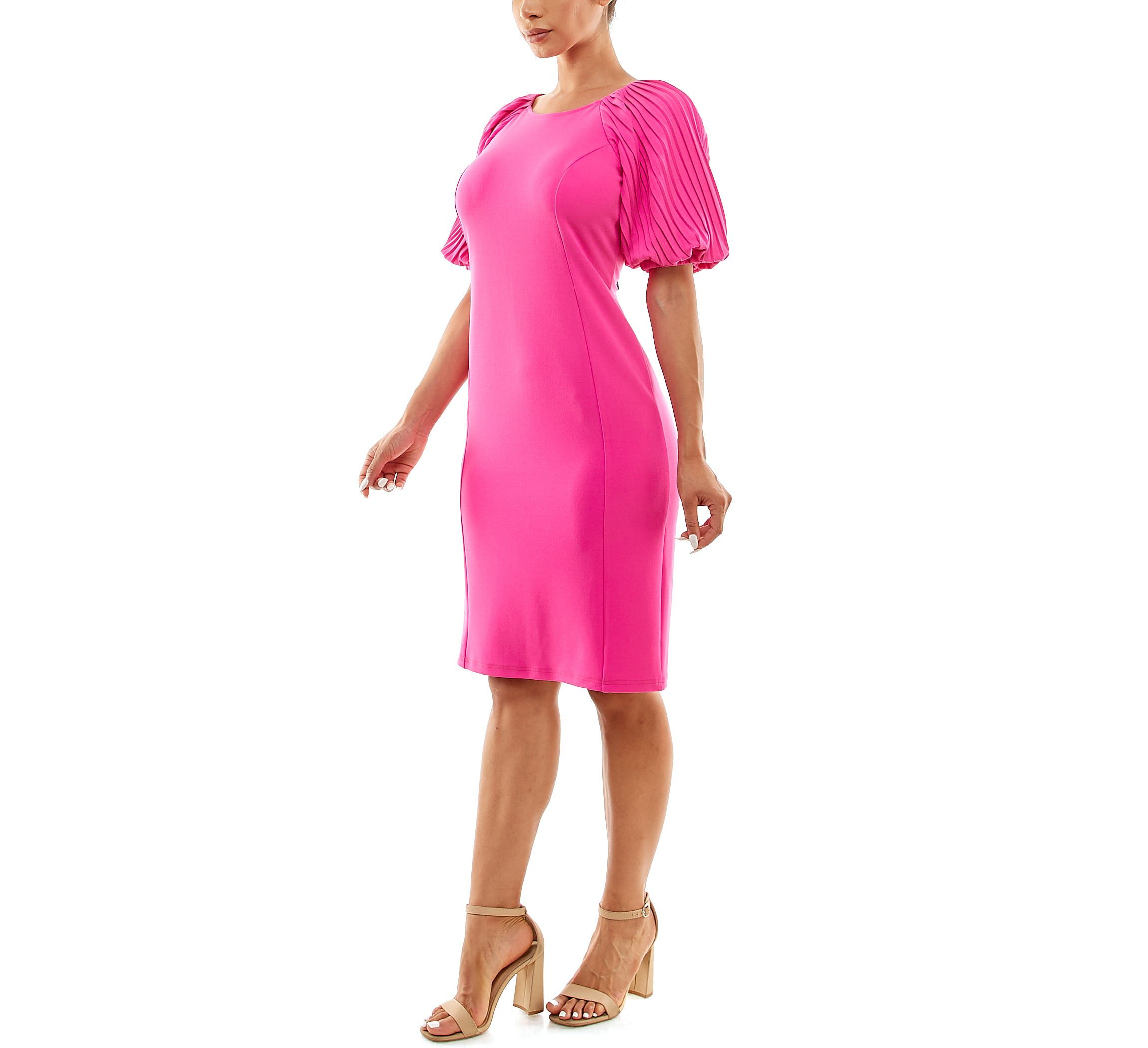Pleated Puff Sleeve Dress