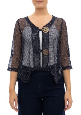 Nina Leonard Women's Coconut Button Front Cardigan, Navy Blue, XL