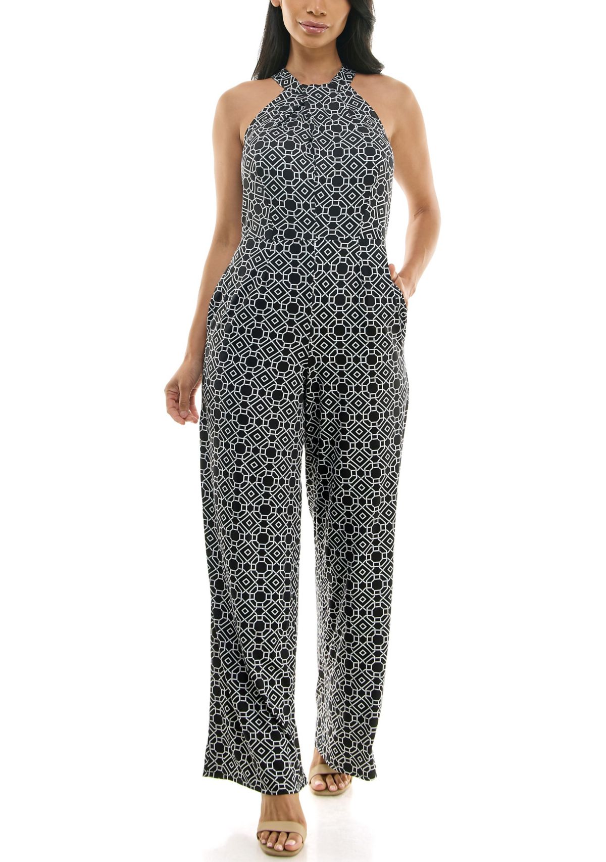 Printed High Neck Twist Neck Jumpsuit