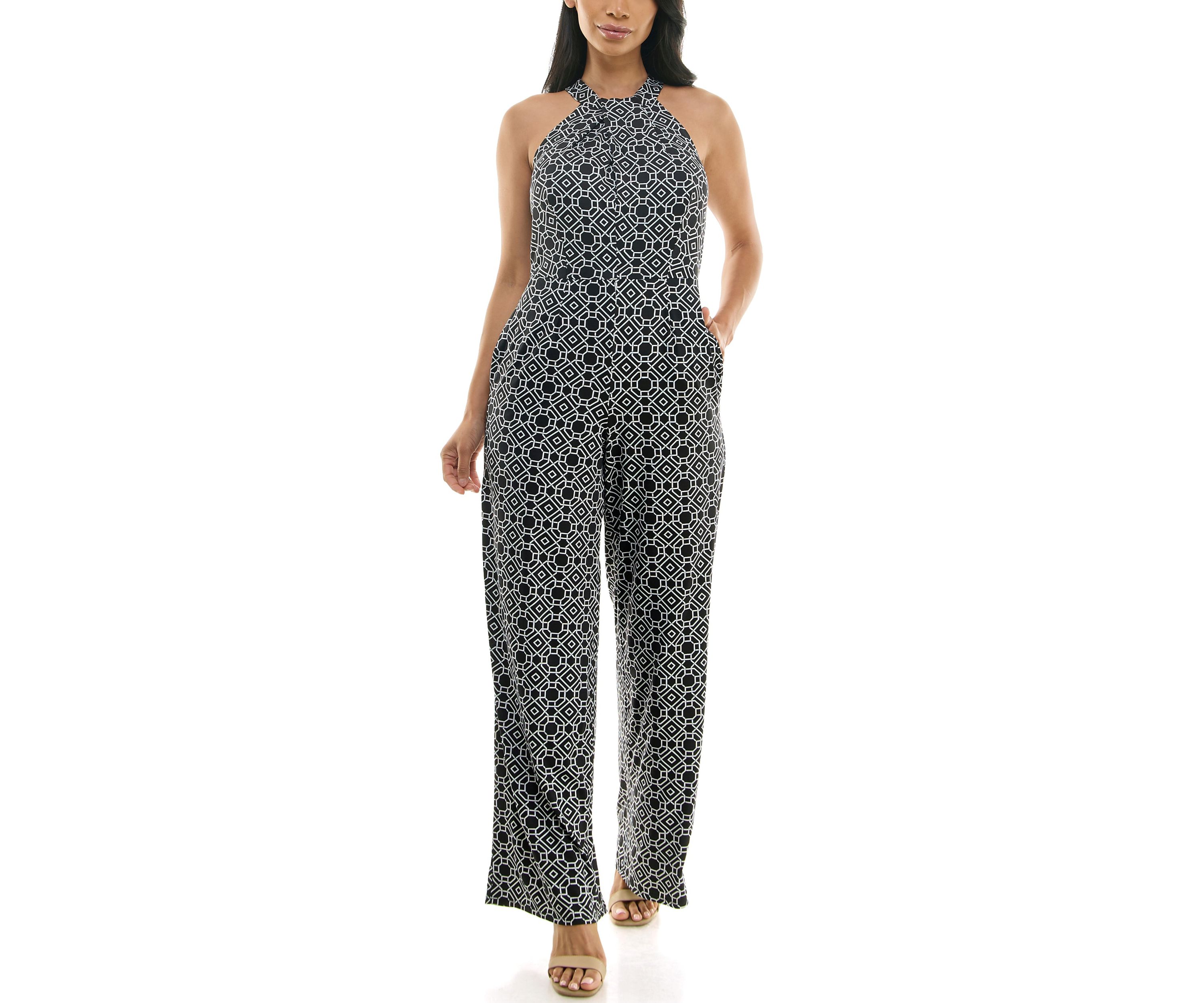 Printed High Neck Twist Neck Jumpsuit