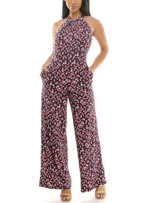 Nina Leonard Women's Printed High Neck Twist Neck Jumpsuit, XL
