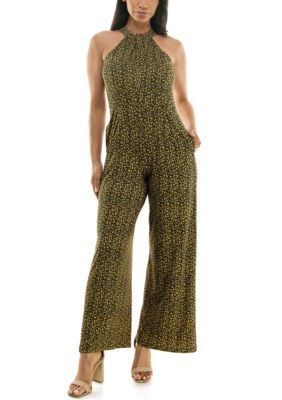 Nina Leonard Women's Printed High Neck Twist Neck Jumpsuit, Large