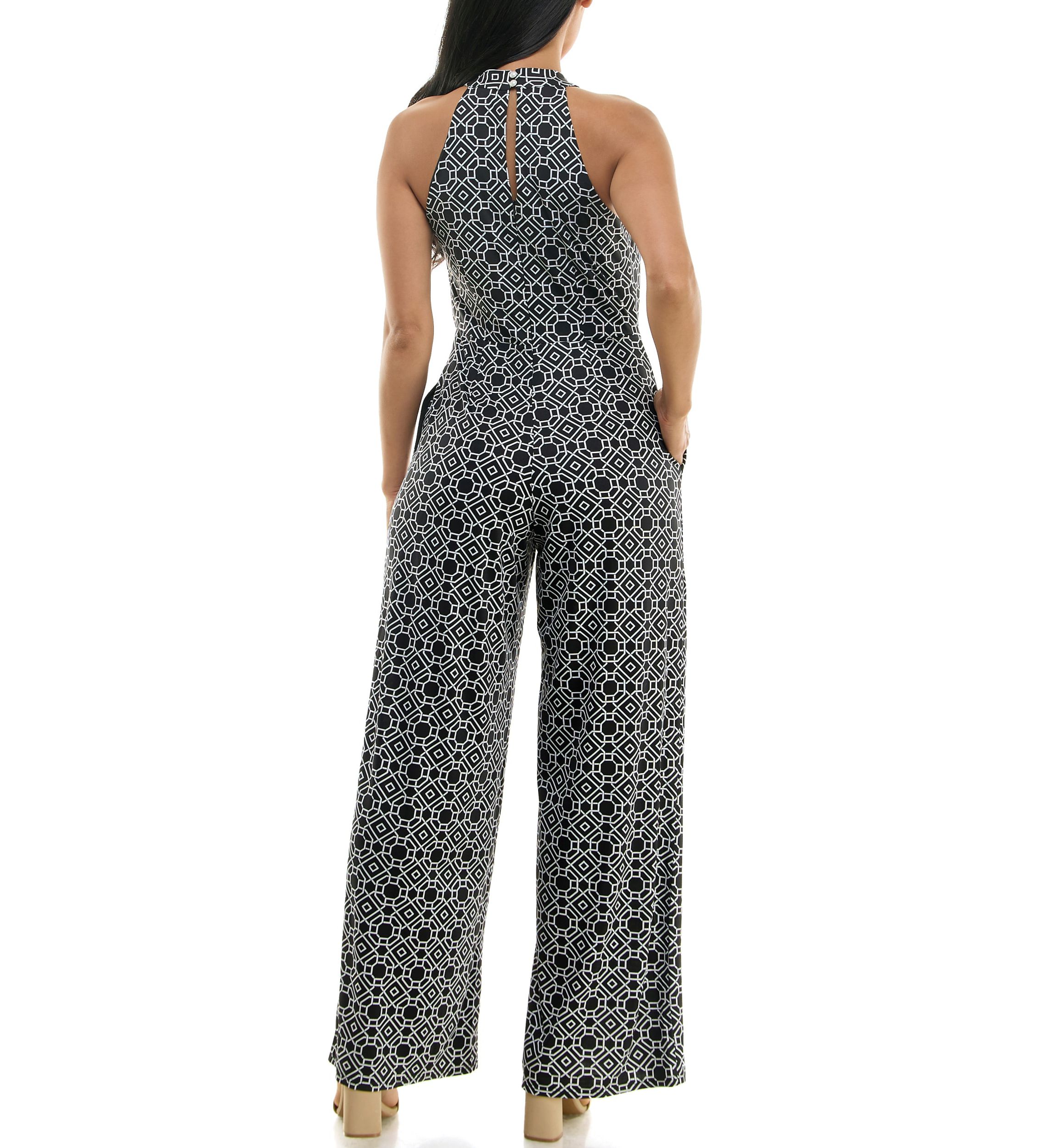 Printed High Neck Twist Neck Jumpsuit
