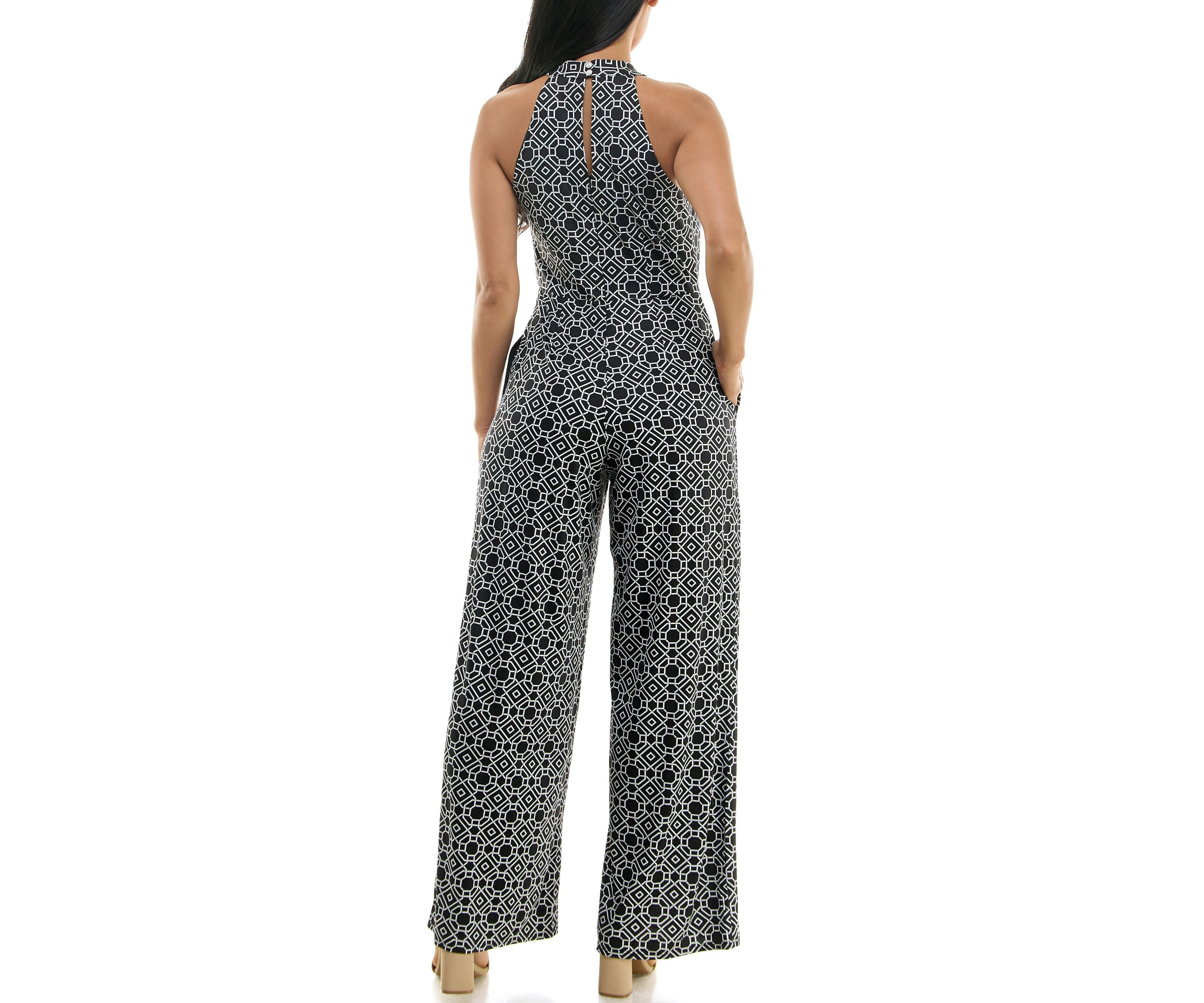 Printed High Neck Twist Neck Jumpsuit