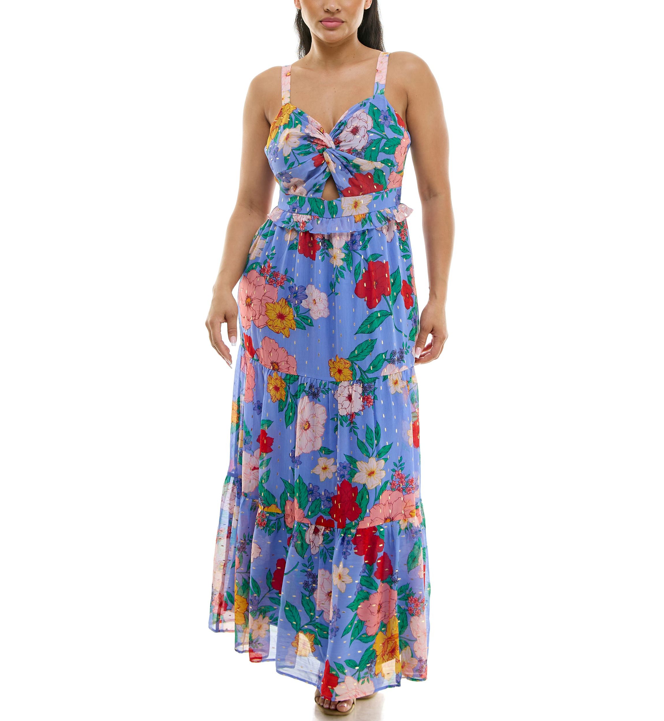 Twist Bodice Tiered Chiffon Dress