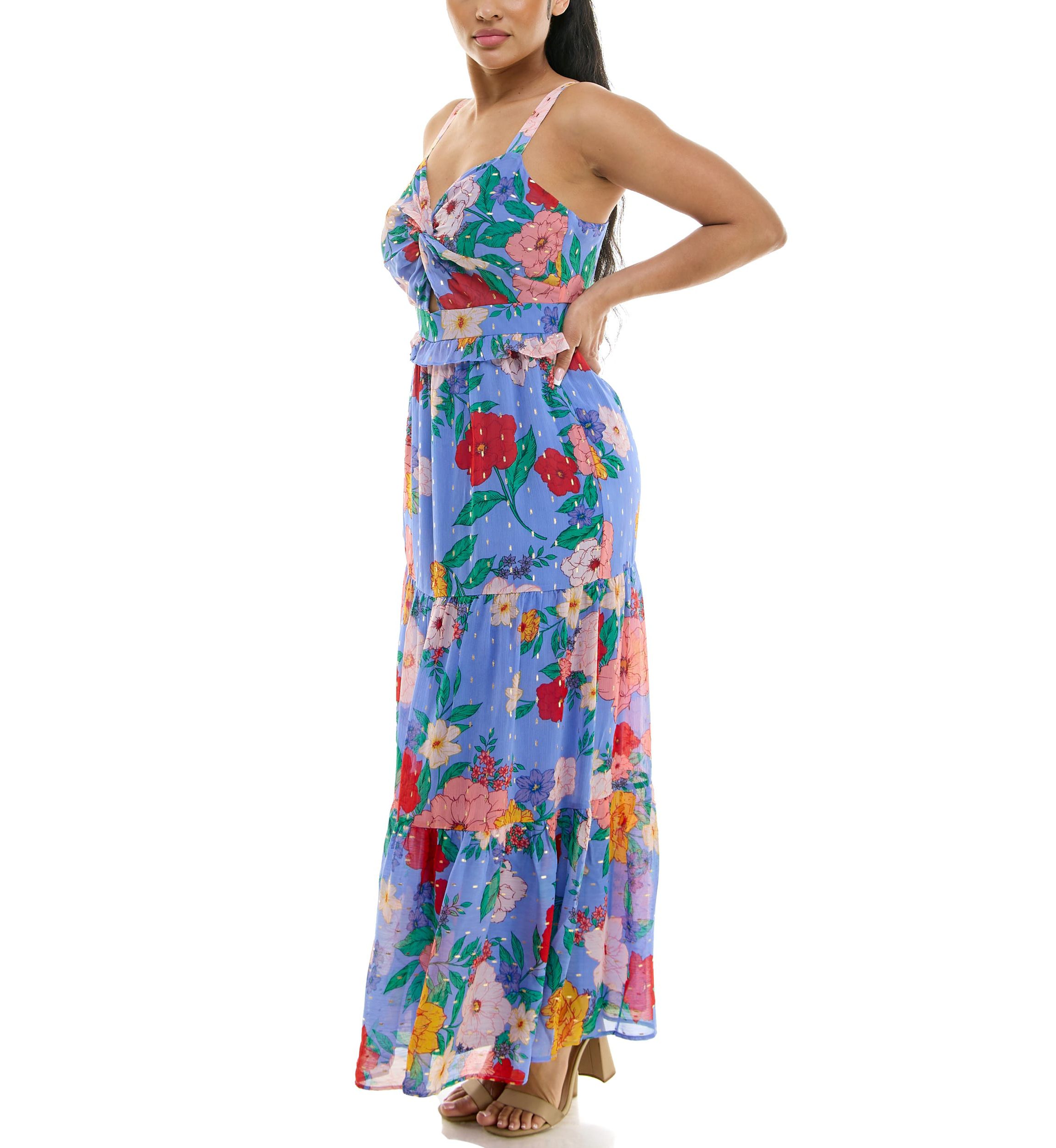 Twist Bodice Tiered Chiffon Dress