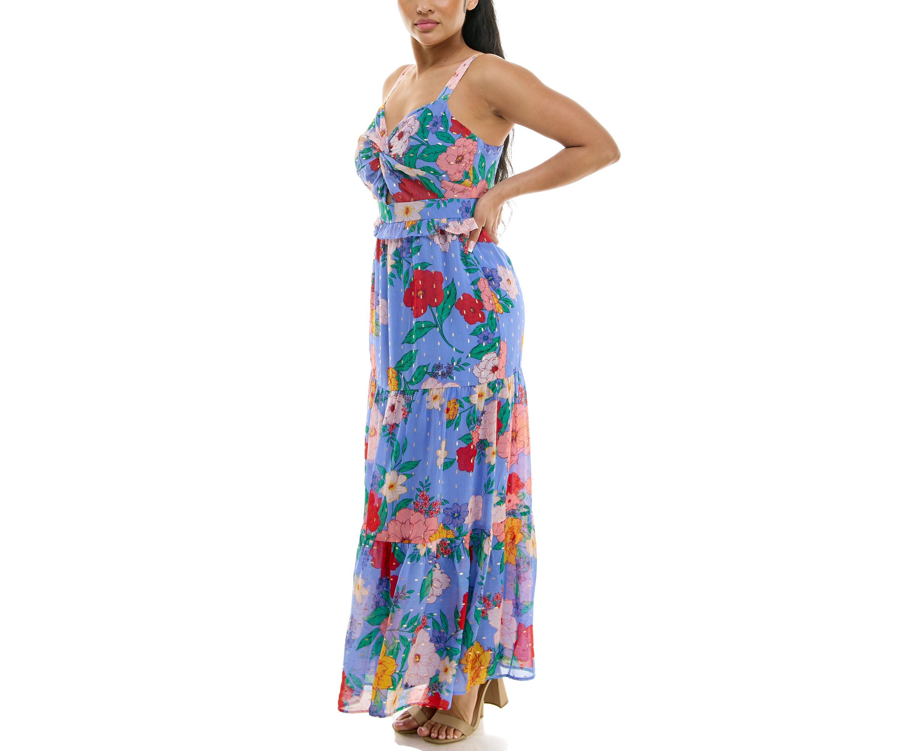 Twist Bodice Tiered Chiffon Dress