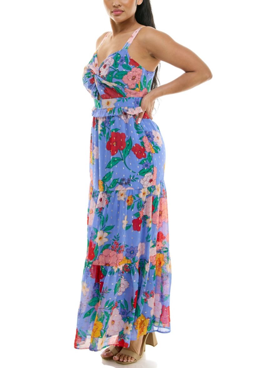 Twist Bodice Tiered Chiffon Dress