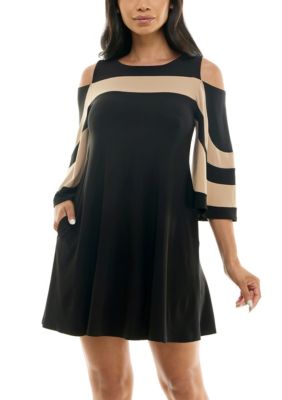 COLOR BLOCK COLD SHOULDER DRESS