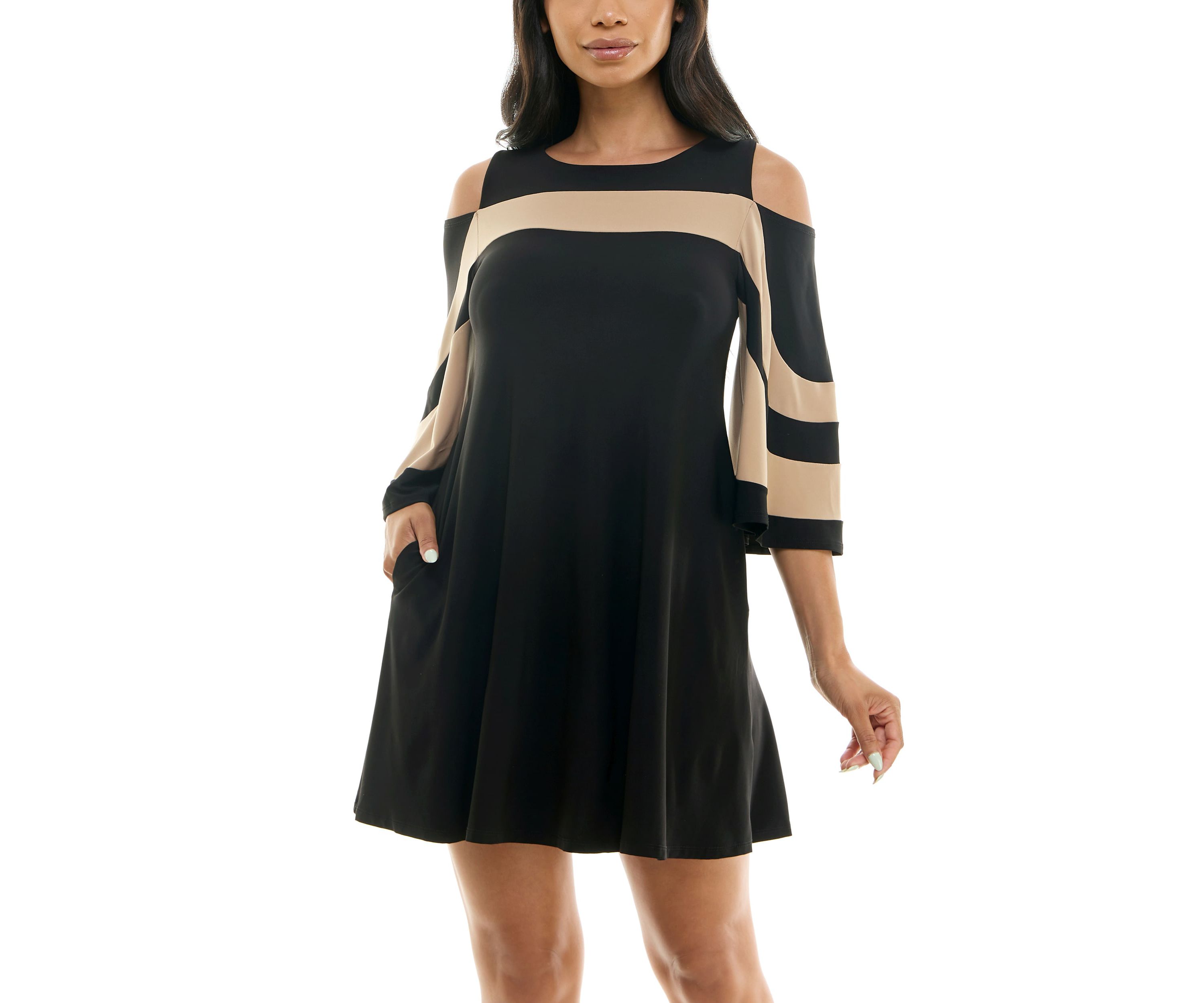 Color Block Cold Shoulder Dress