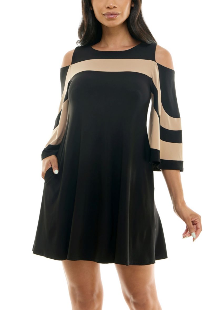Color Block Cold Shoulder Dress
