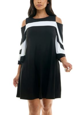 Nina Leonard Women's Color Block Cold Shoulder Dress, Medium