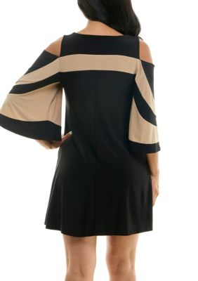 COLOR BLOCK COLD SHOULDER DRESS