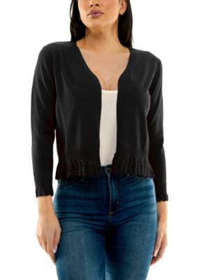 Nina Leonard Women's Sheer Elegant Lace Bolero, Black, Large