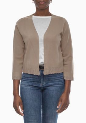 Nina Leonard Women's Sheer Elegant Lace Bolero, Tan, XL