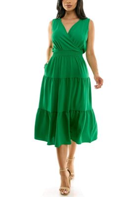 Nina Leonard Women's Tiered Midi Smock Dress, Green, XL