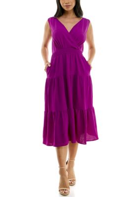 Nina Leonard Women's Tiered Midi Smock Dress, Medium