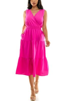 Nina Leonard Women's Tiered Midi Smock Dress