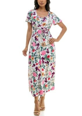 Nina Leonard Women's Flowy Flutter Sleeve Maxi Dress