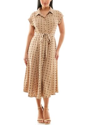 Nina Leonard Women's Swiss Dot Collared Button Front Shirt Dress, XL