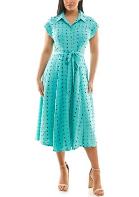 Nina Leonard Women's Swiss Dot Collared Button Front Shirt Dress, Large