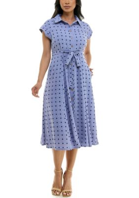 Nina Leonard Women's Swiss Dot Collared Button Front Shirt Dress, XL