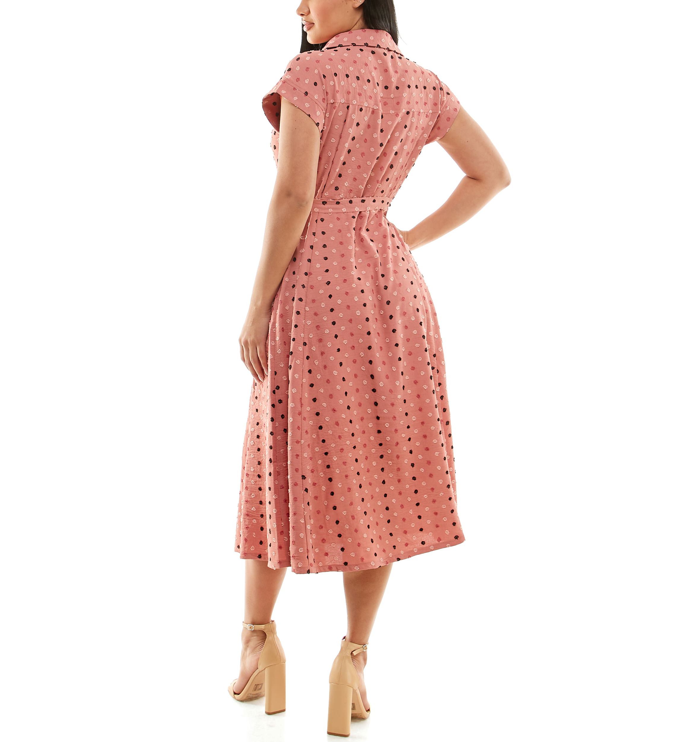 Swiss Dot Collared Button Front Shirt Dress