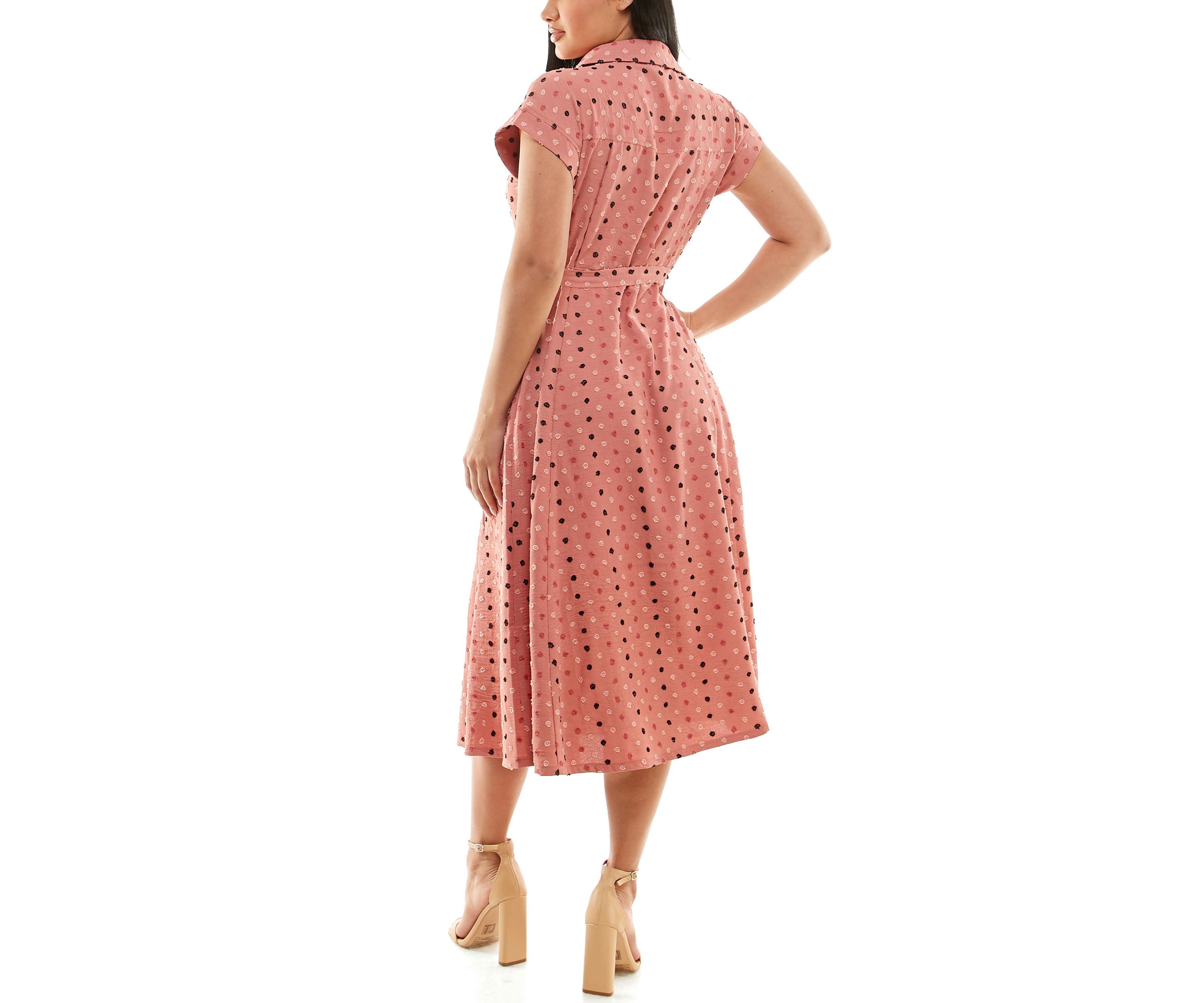 Swiss Dot Collared Button Front Shirt Dress