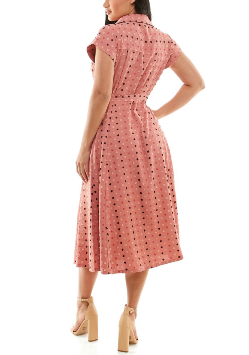 Swiss Dot Collared Button Front Shirt Dress
