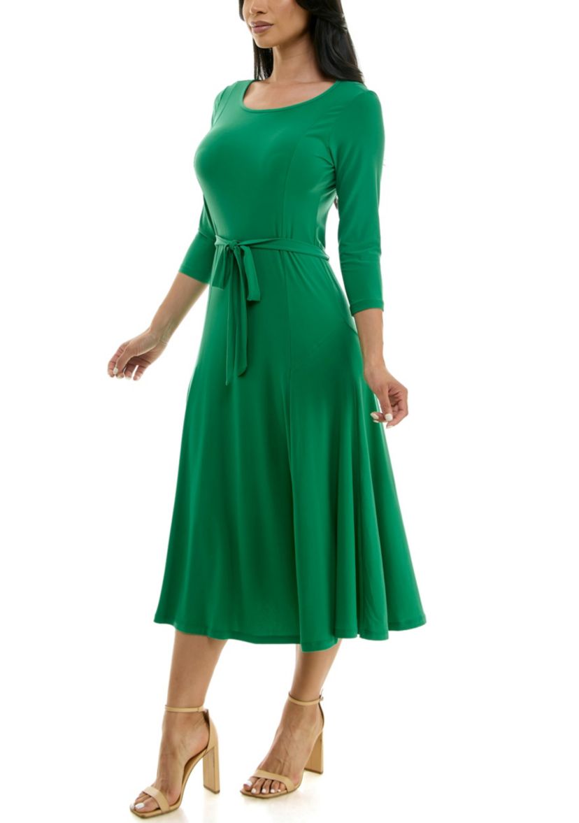 Nina Leonard Midi Sylvia Dress with Belt - Bright Green - S