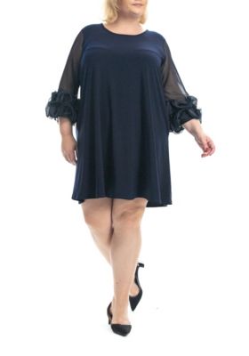 Nina Leonard Women's Trapeze Dress With Ruffle Sleeve And Pockets