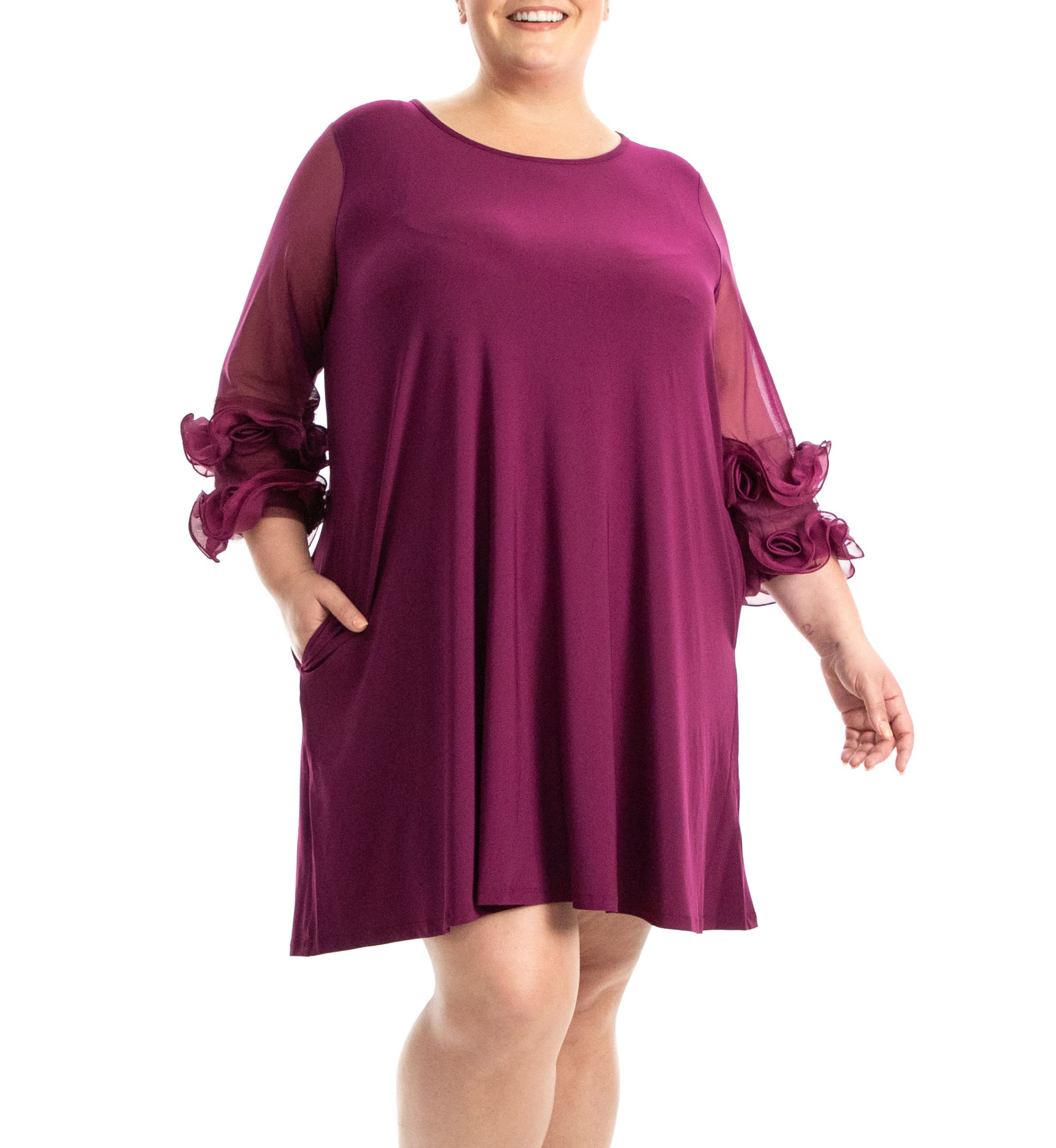 Trapeze Dress With Ruffle Sleeve And Pockets