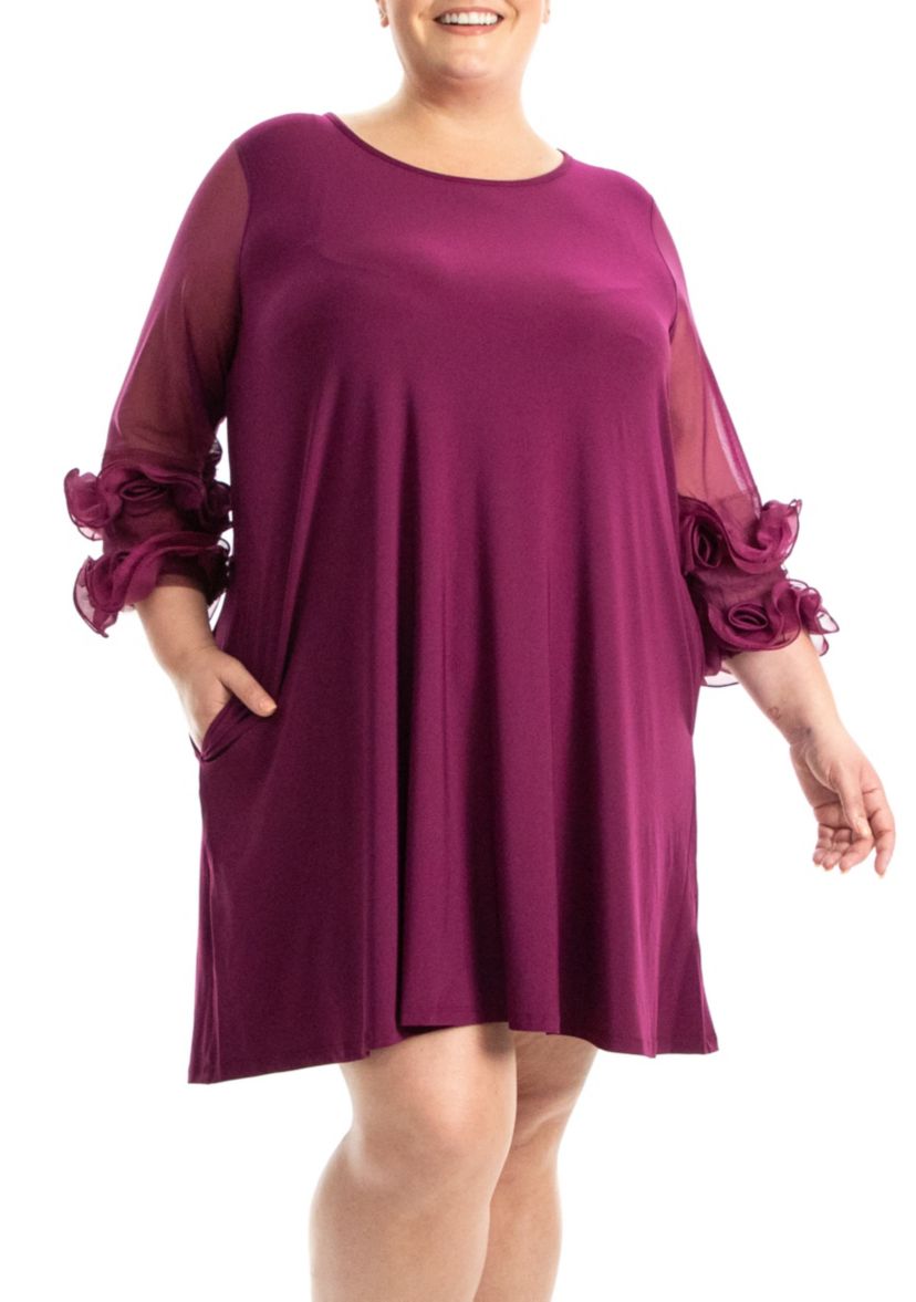 Trapeze Dress With Ruffle Sleeve And Pockets