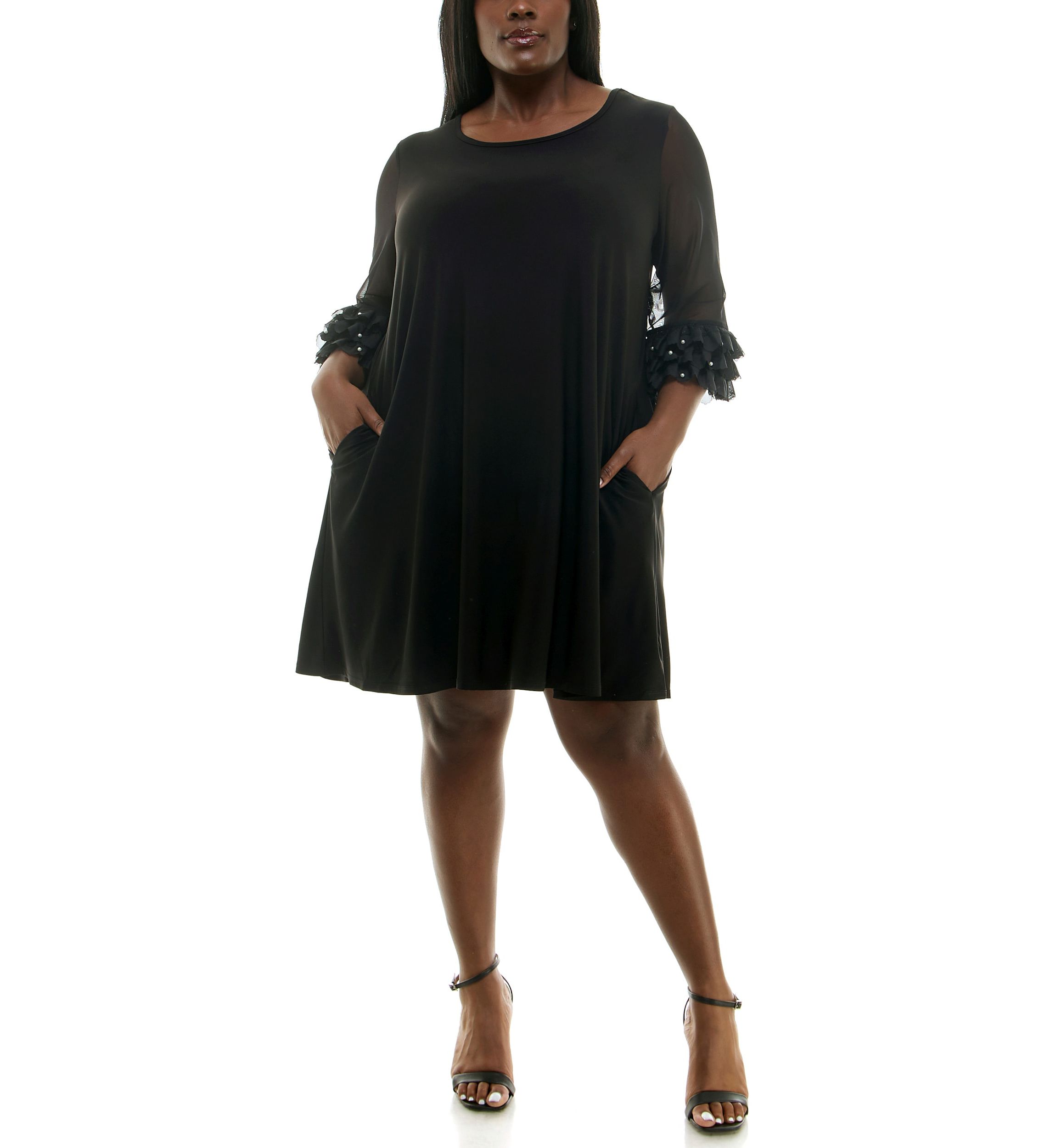 Trapeze Dress With Pockets And Mesh Sleeve