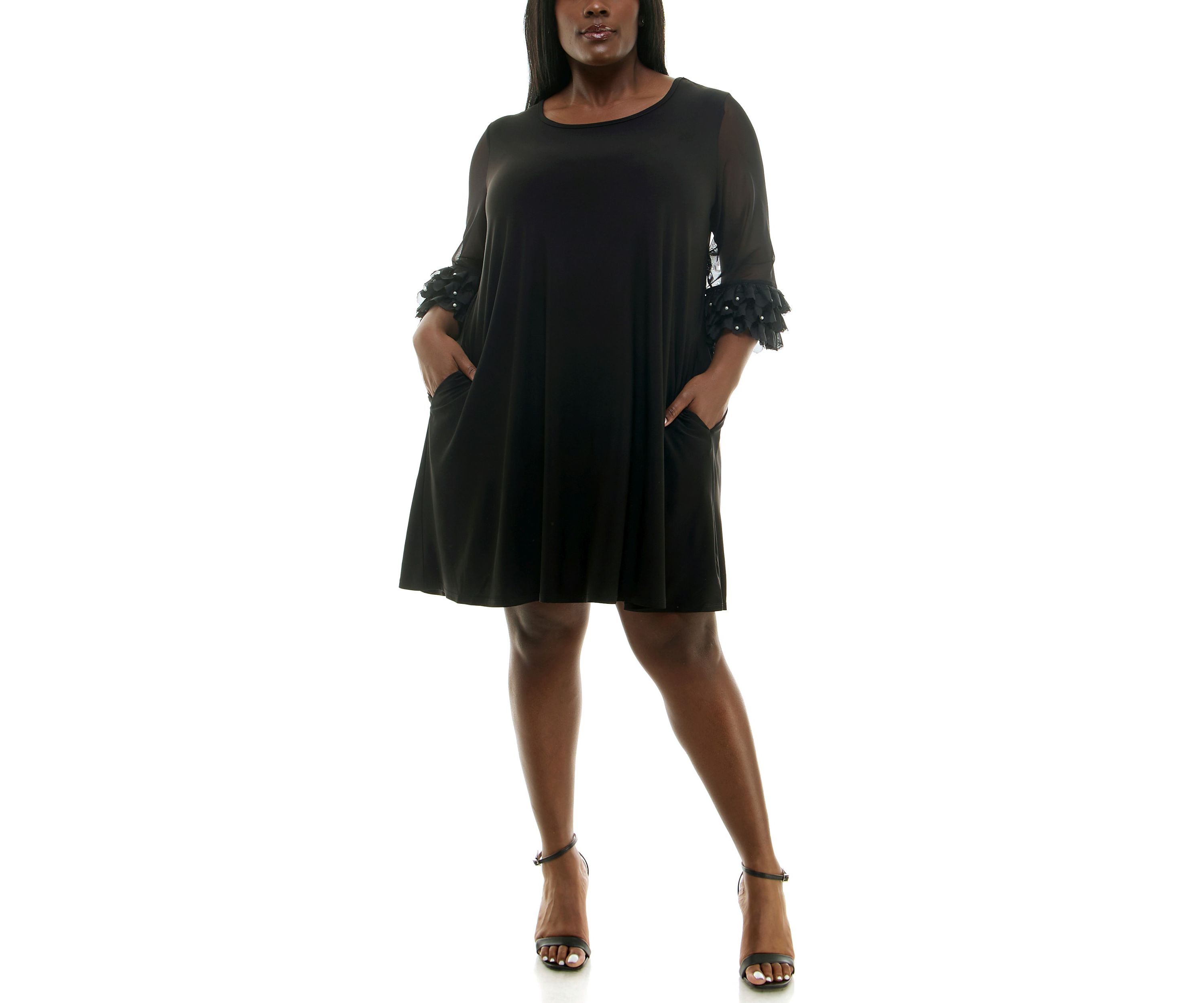 Trapeze Dress With Pockets And Mesh Sleeve