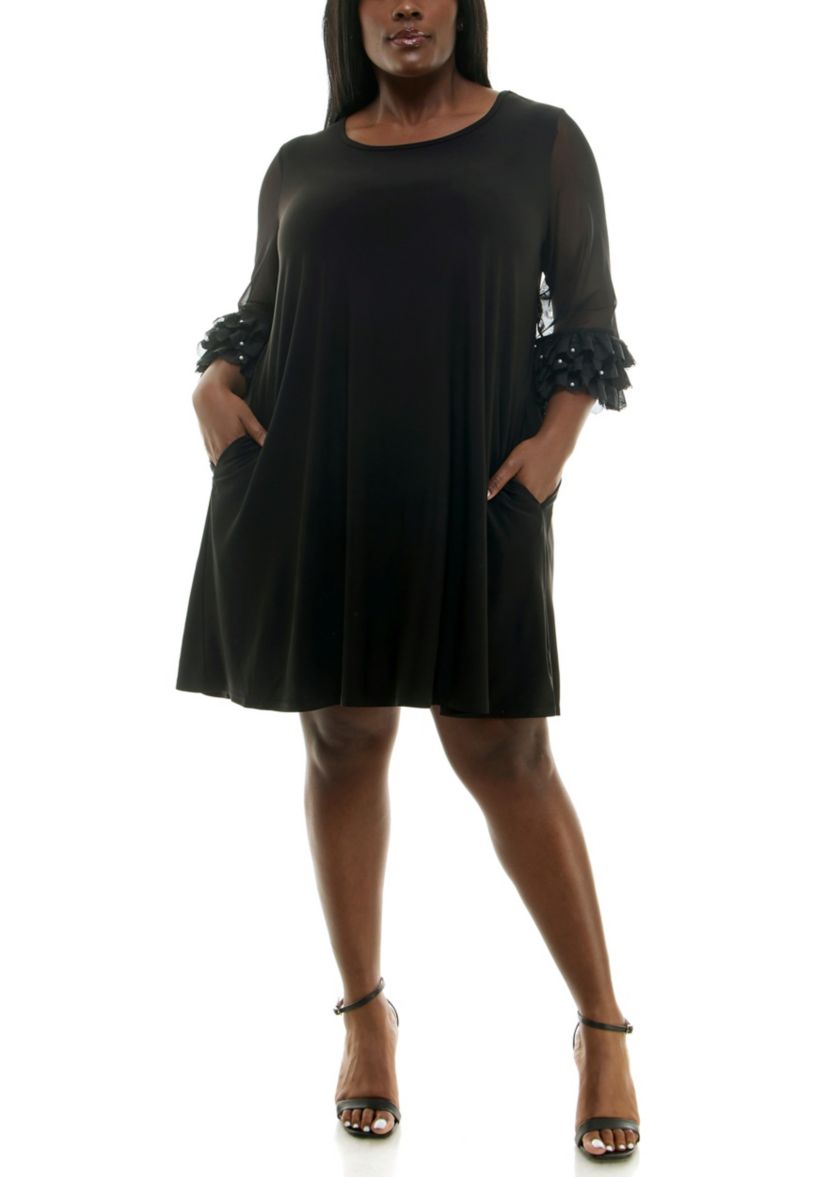Trapeze Dress With Pockets And Mesh Sleeve