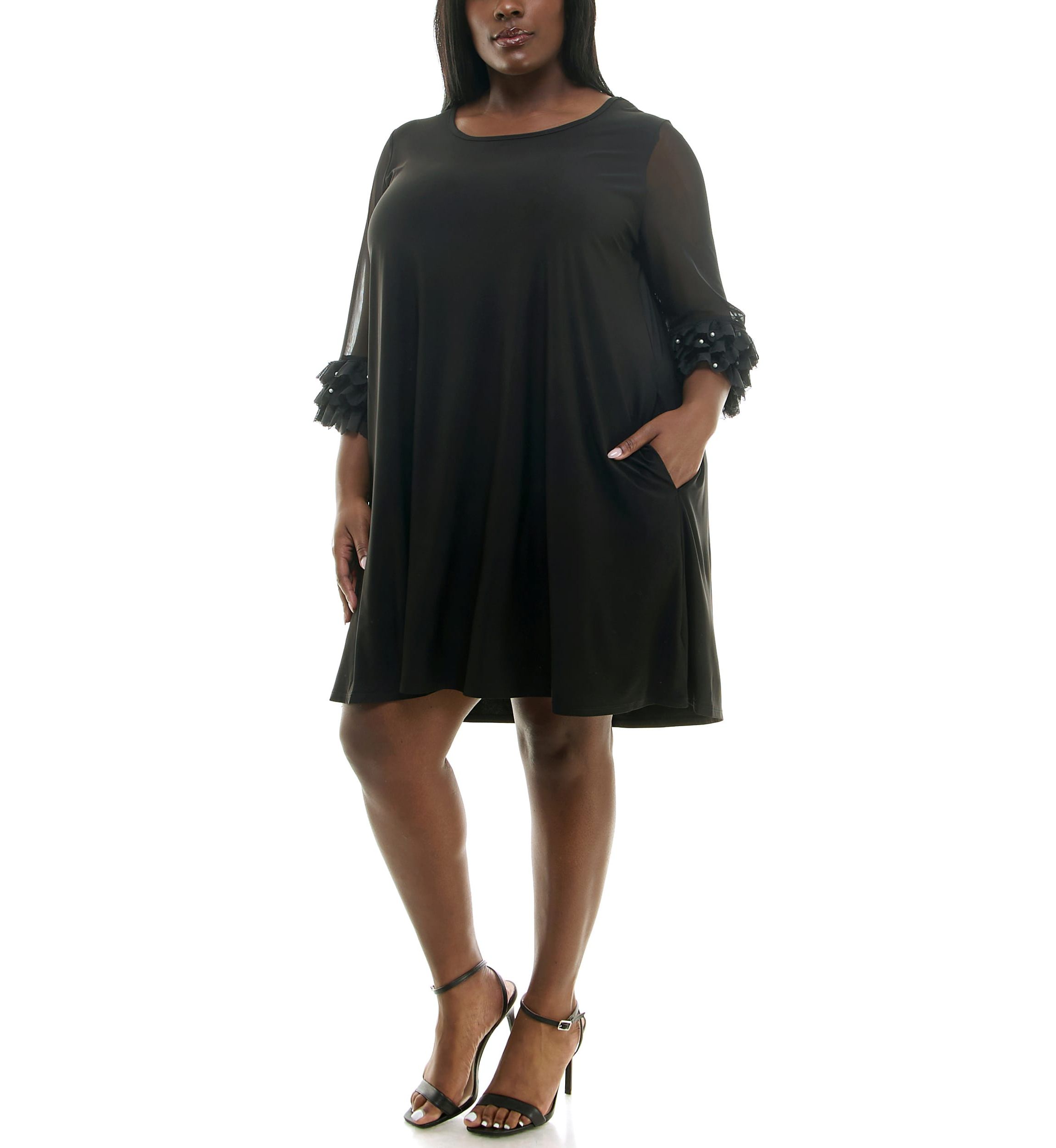 Trapeze Dress With Pockets And Mesh Sleeve