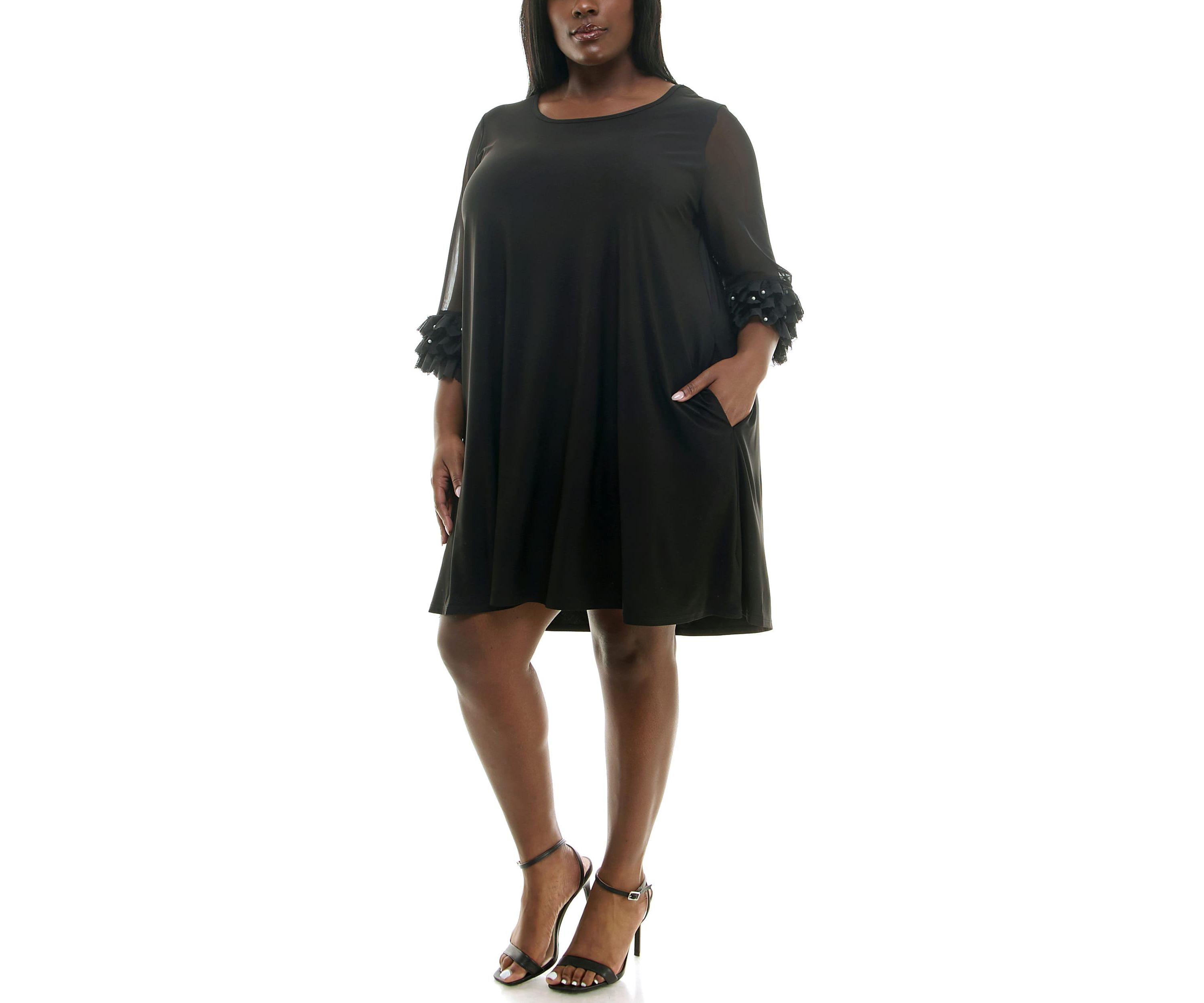 Trapeze Dress With Pockets And Mesh Sleeve