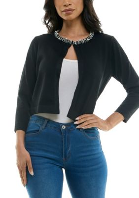 Nina Leonard Women's Pearl Knit Sweater Bolero