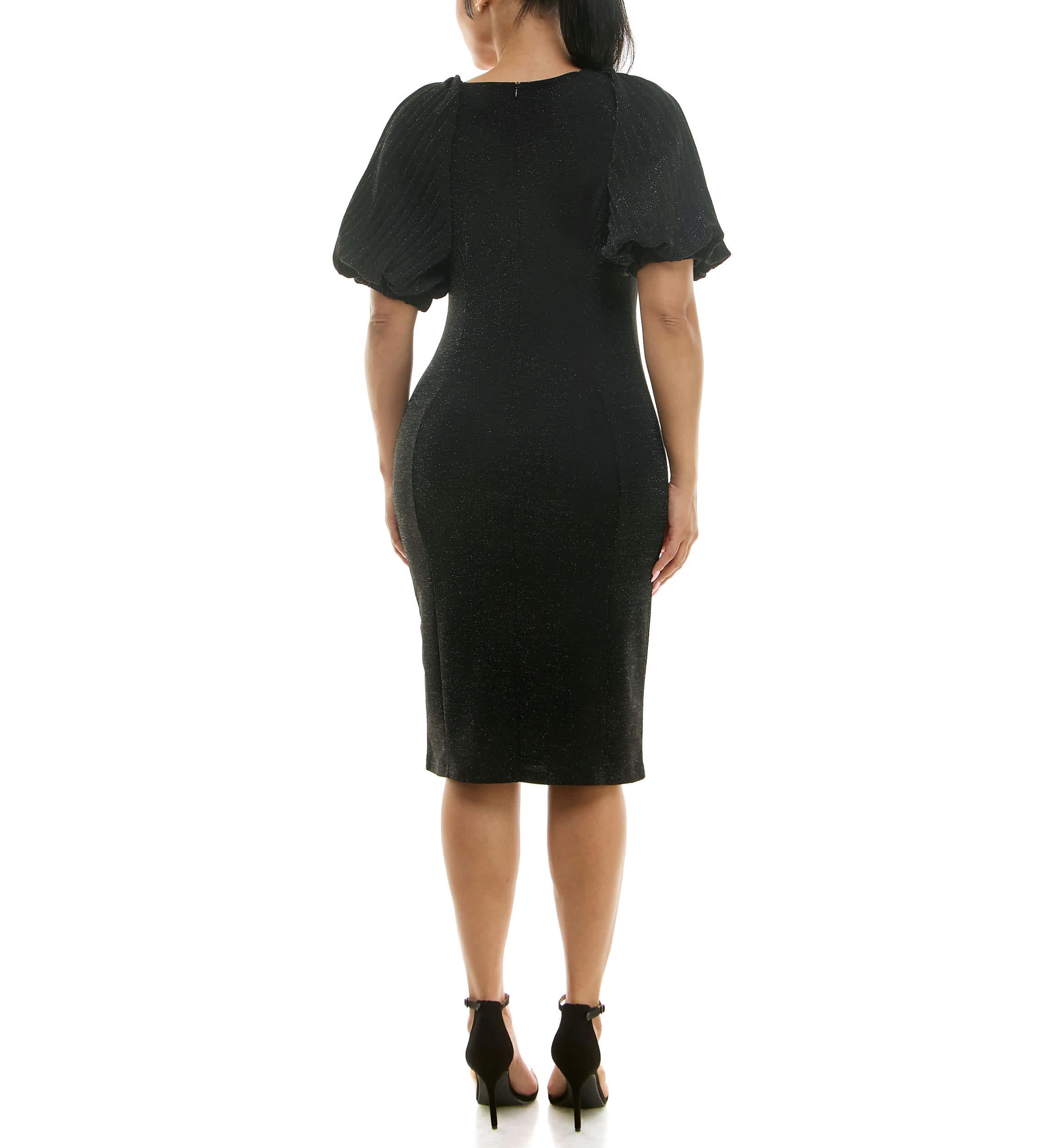 Pleat Puff Sleeve Dress