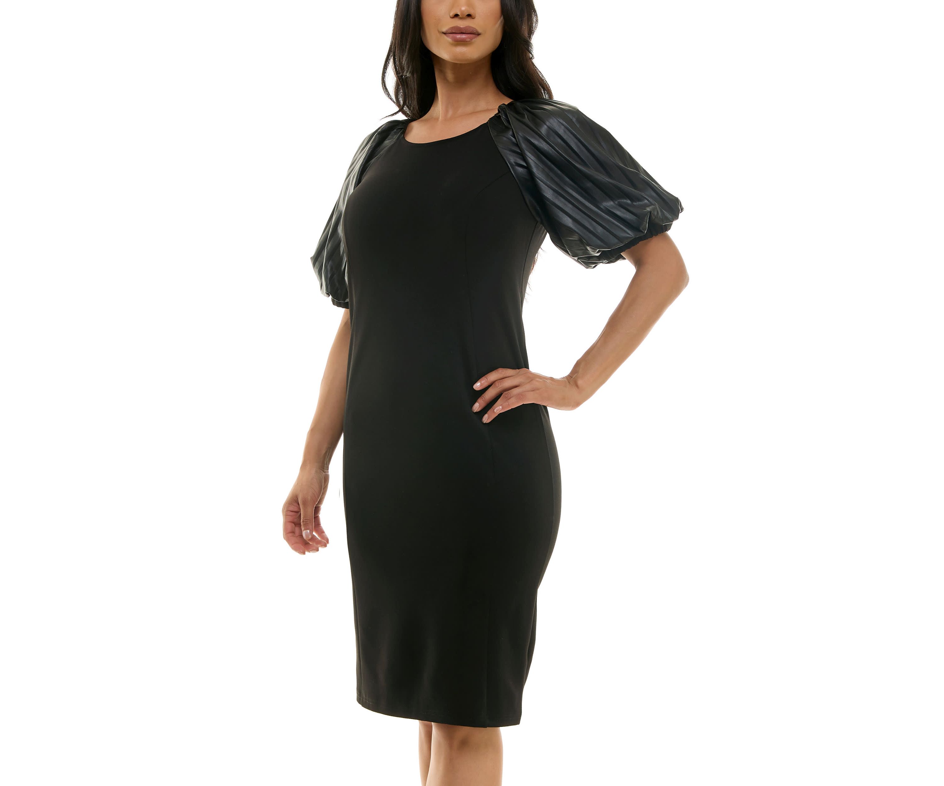 Pleat Puff Sleeve Dress