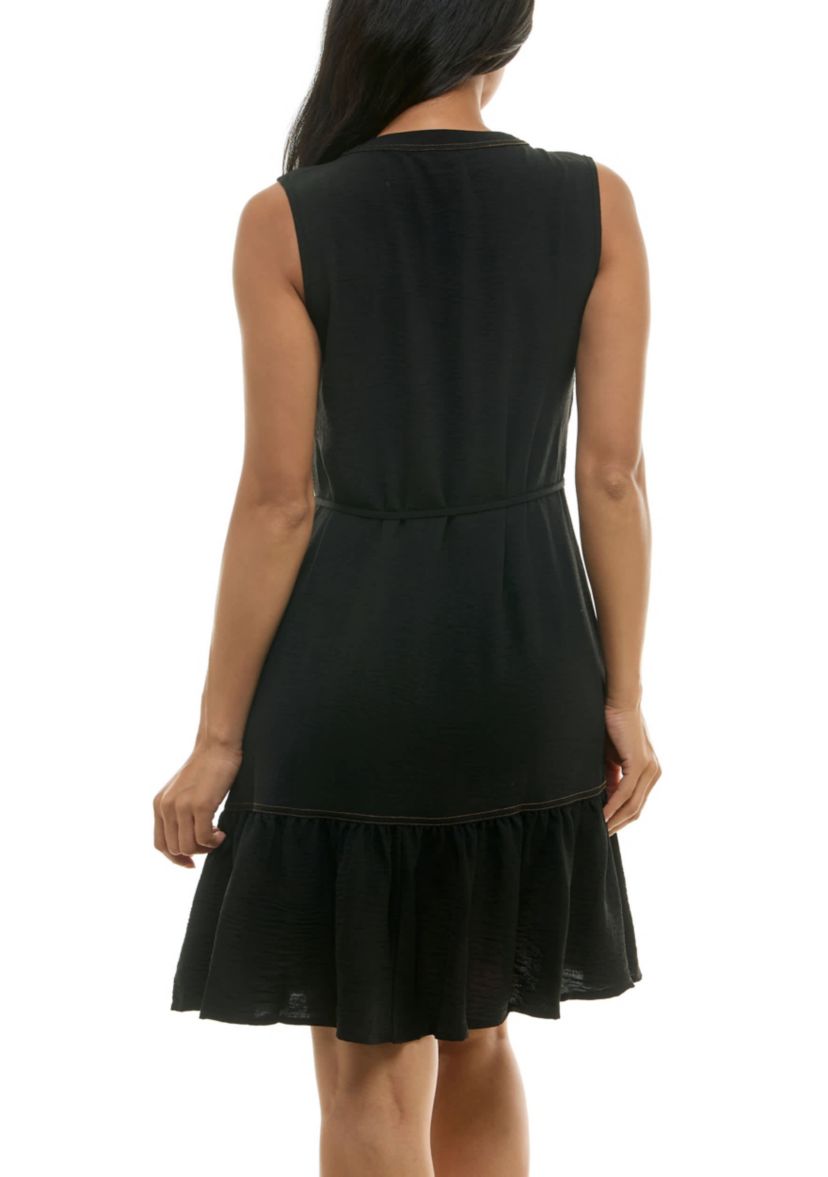 Rib V-Neck Ruching Long Sleeve Sweater Dress