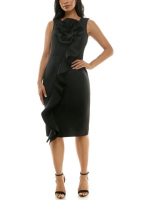 Nina Leonard Women's Ruffle Flower Sheath Dress