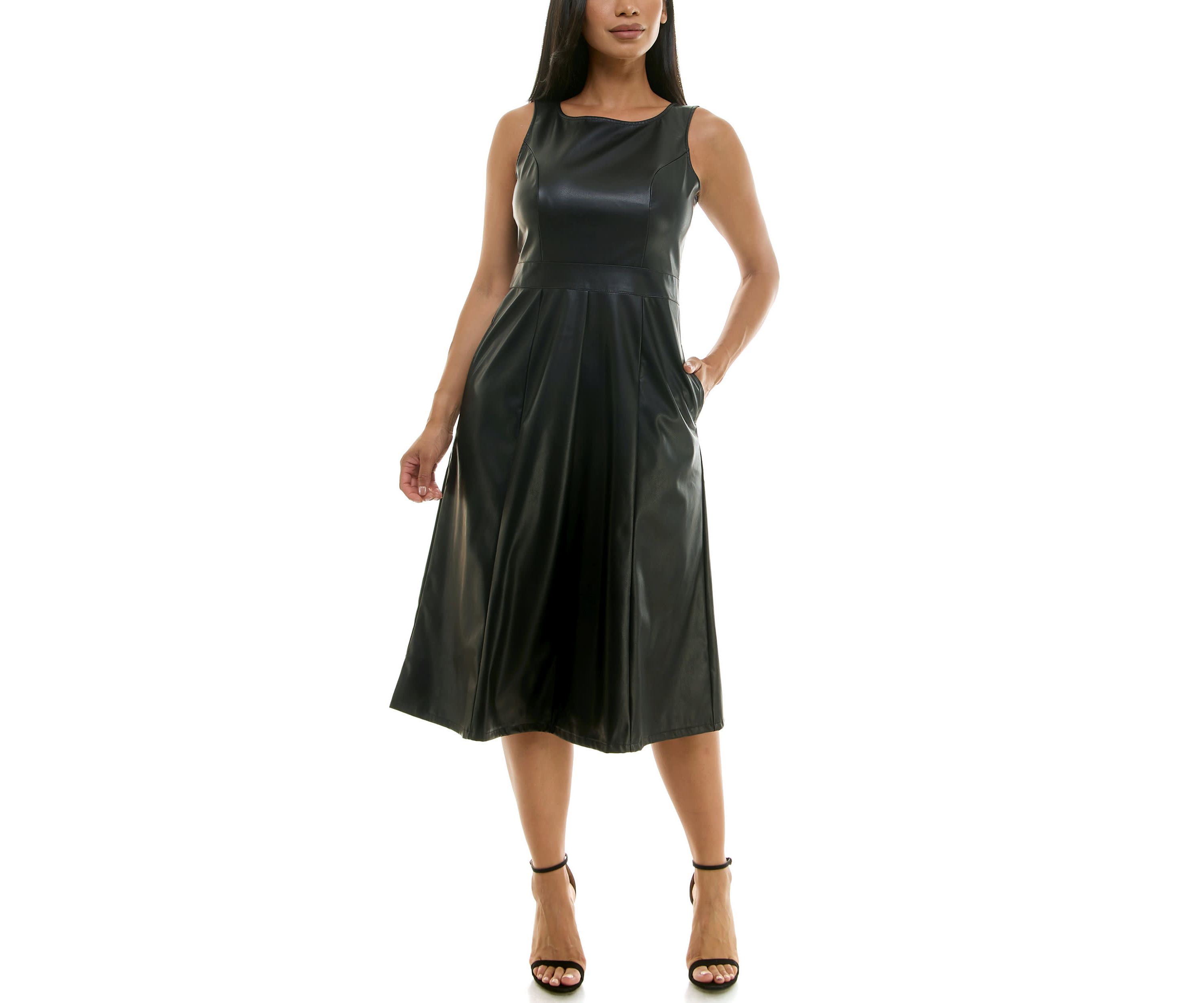 Pleated Pleather Pocket Dress