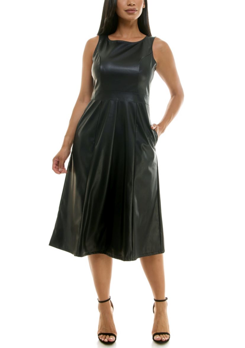 Pleated Pleather Pocket Dress